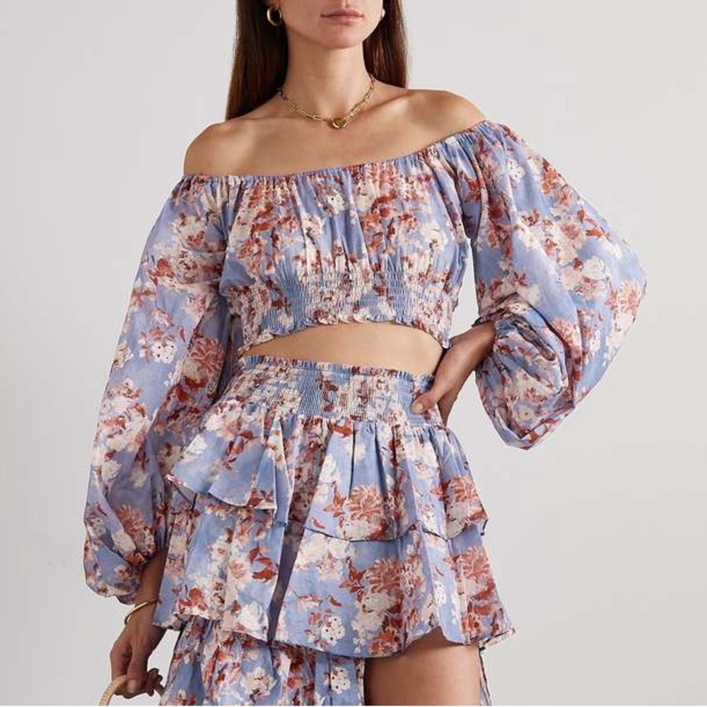 Caroline Constas Floral Cornelia Cropped Top 100% Cotton NWT Size Small